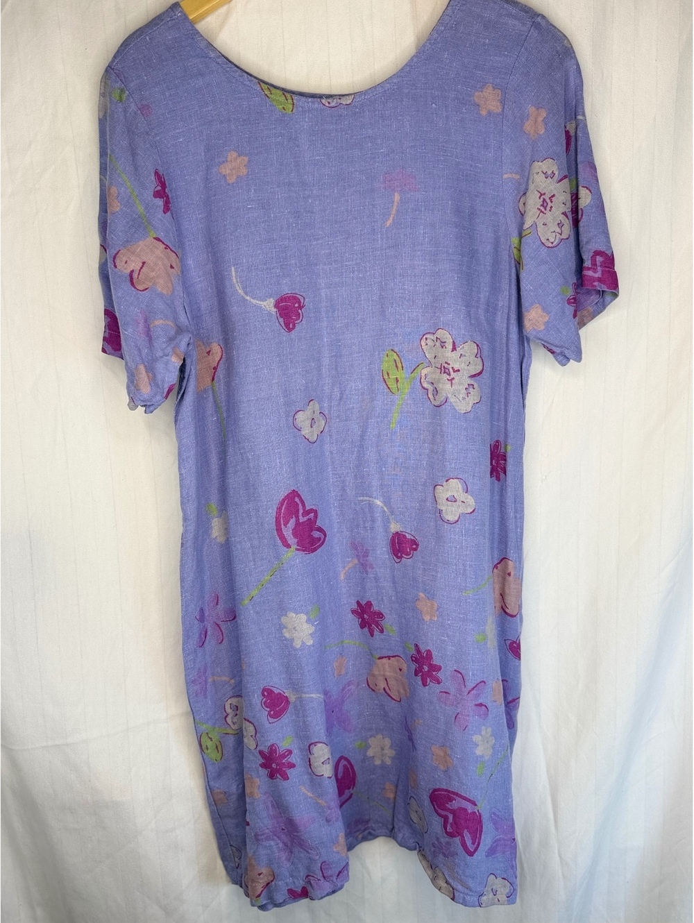 90s Linen Floral Shift Dress Purple Garment Dyed Cottagecore Art to Wear